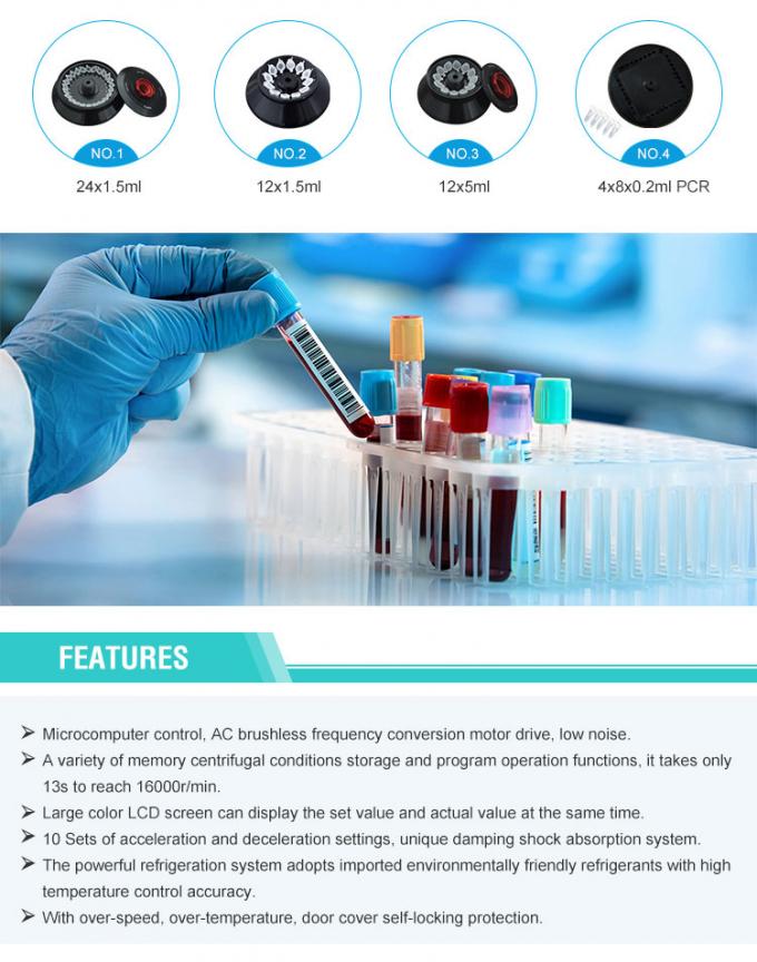 TGL-16 masa üstü soğutulmuş santrifüj, 90ml yüksek hızlı 1.5ml / 2.2ml tüpleri açılı rotorlu mikro santrifüj 1